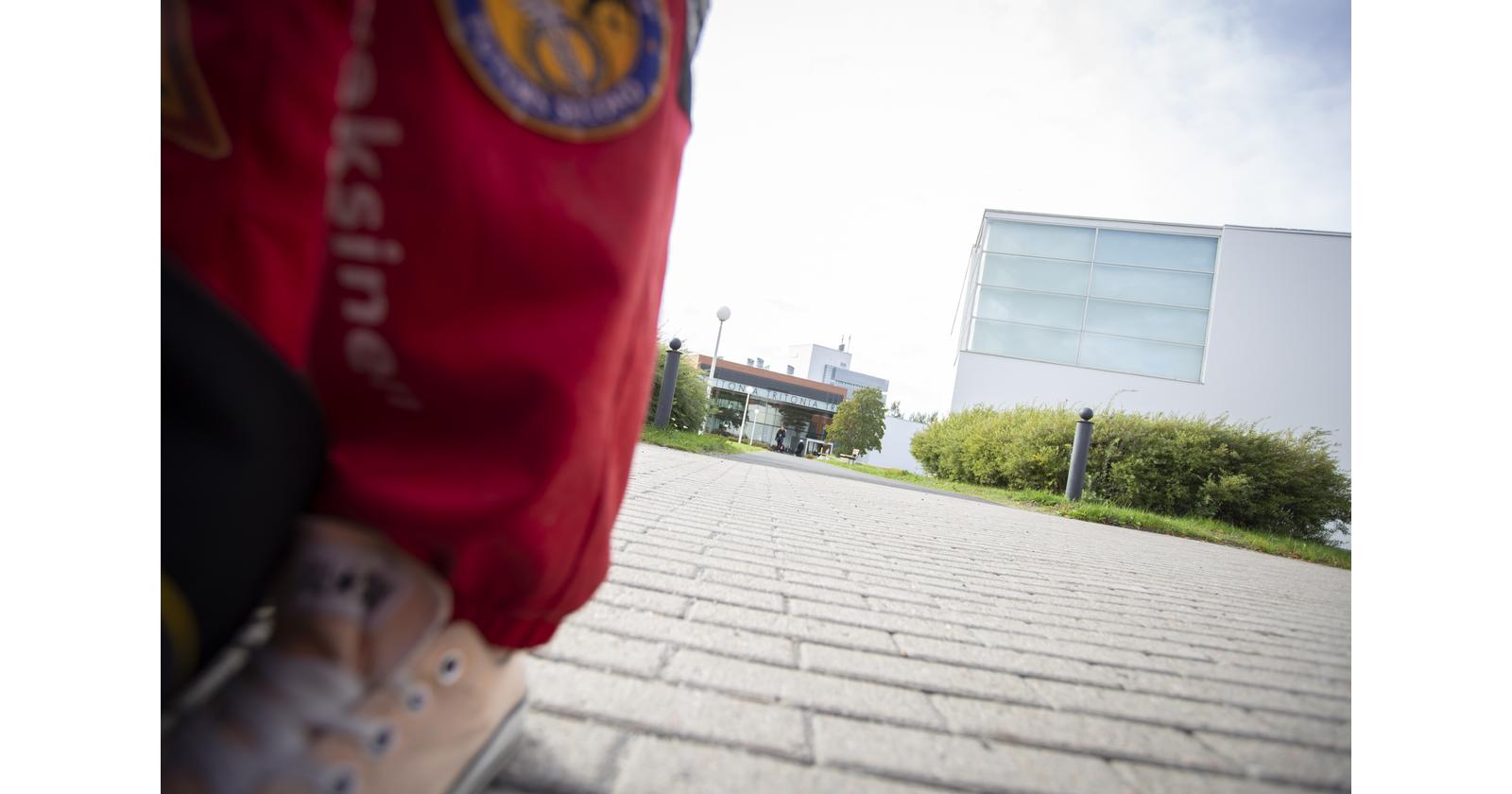 Zoomed in on the pant leg of student overalls