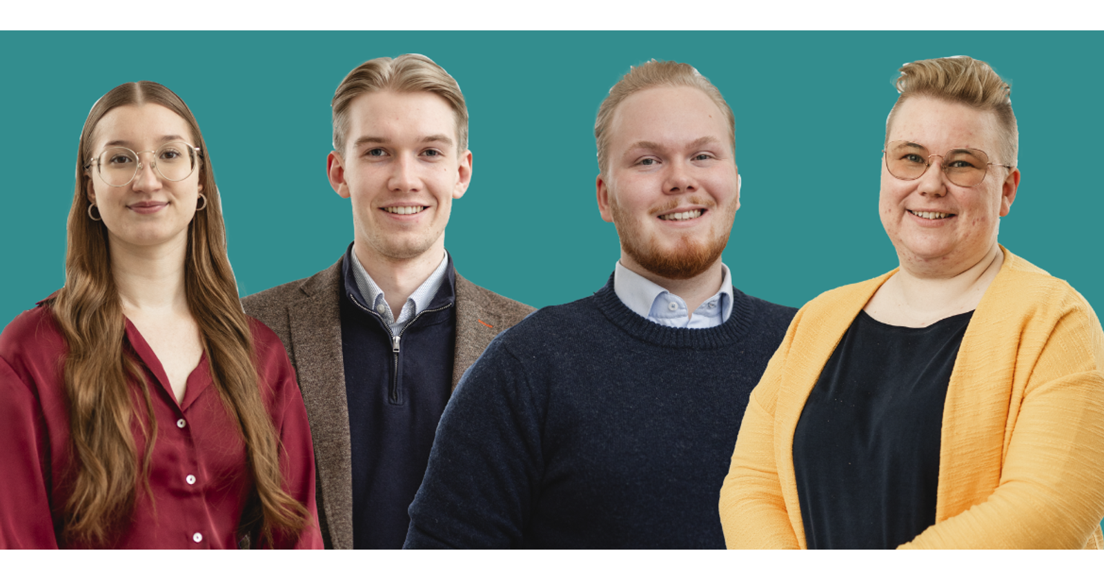 In the graphic are photographs of Heidi Elers, Julius Pentti, Juuso Tynjälä, and Maaria Salminen.